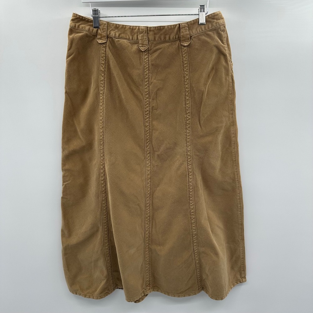 Eddie Bauer Tan Corduroy Midi Skirt Womens 10 Brown A-Line Stretch Cotton - Picture 2 of 9